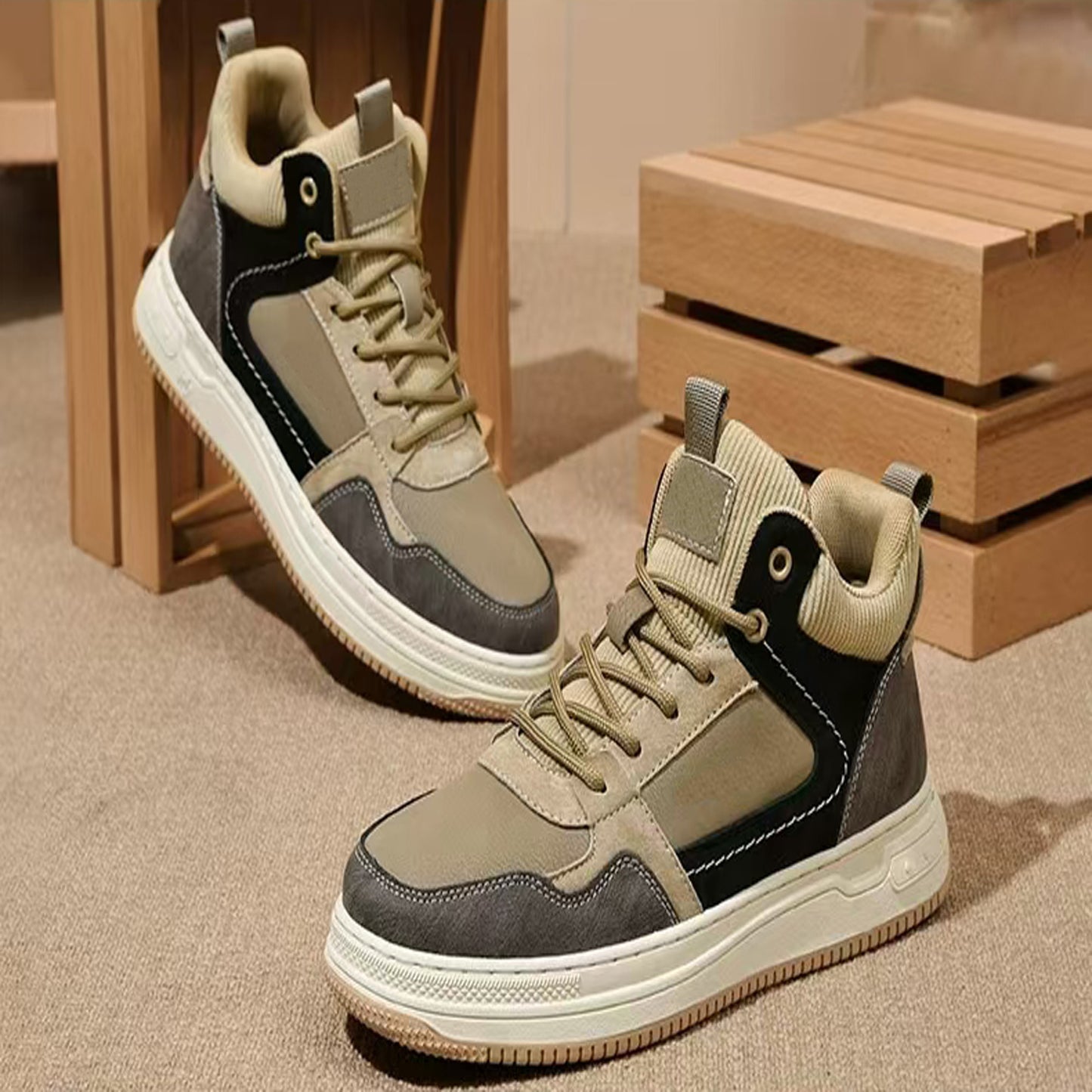 Men's Skateboarding Shoes Sneakers Leather Low-top Lace Up Flats for Male Retro Handmade Casual