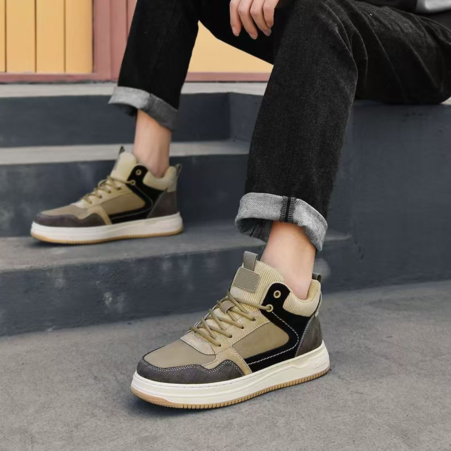Men's Skateboarding Shoes Sneakers Leather Low-top Lace Up Flats for Male Retro Handmade Casual