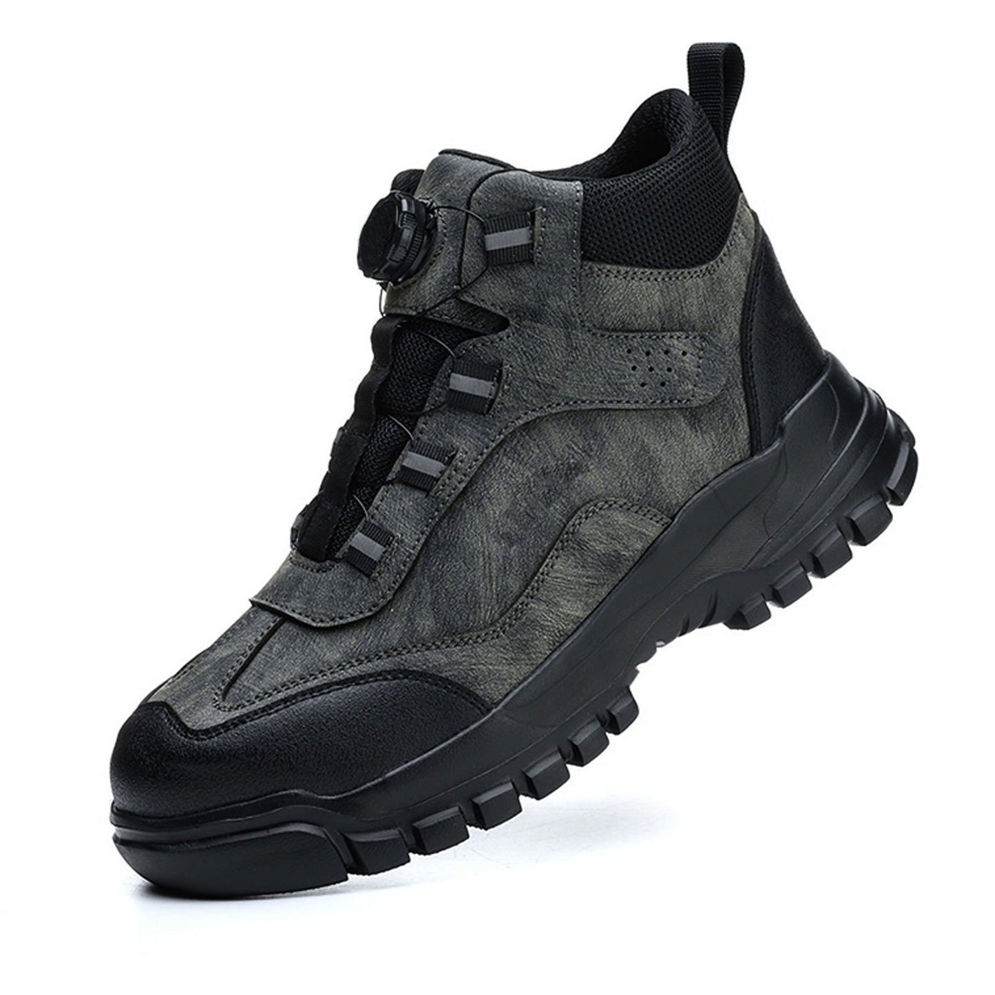 Safety shoes, high cut, dial type, waterproof, work boots, leather, lightweight, work boots, steel toe cap, stylish, black, slip resistant, nail puncture prevention, wear resistant