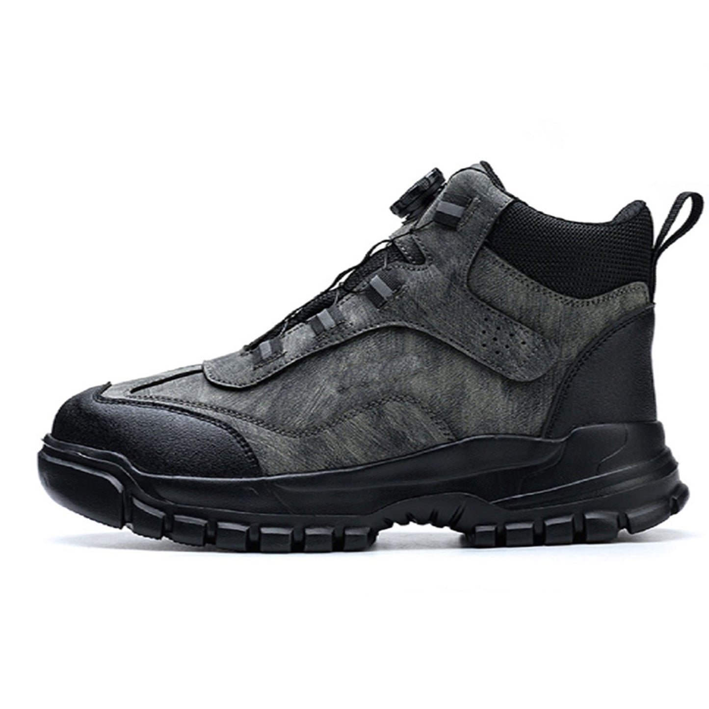 Safety shoes, high cut, dial type, waterproof, work boots, leather, lightweight, work boots, steel toe cap, stylish, black, slip resistant, nail puncture prevention, wear resistant