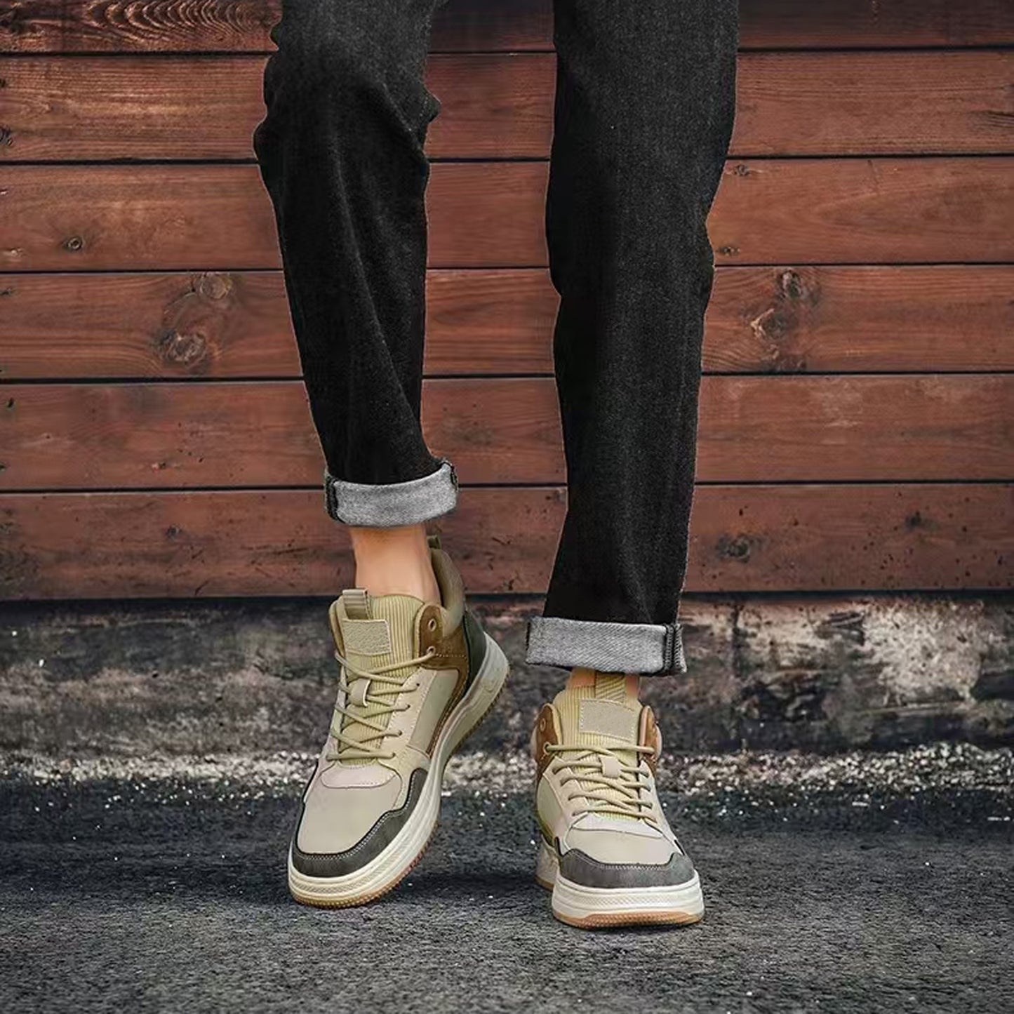 Men's Skateboarding Shoes Sneakers Leather Low-top Lace Up Flats for Male Retro Handmade Casual