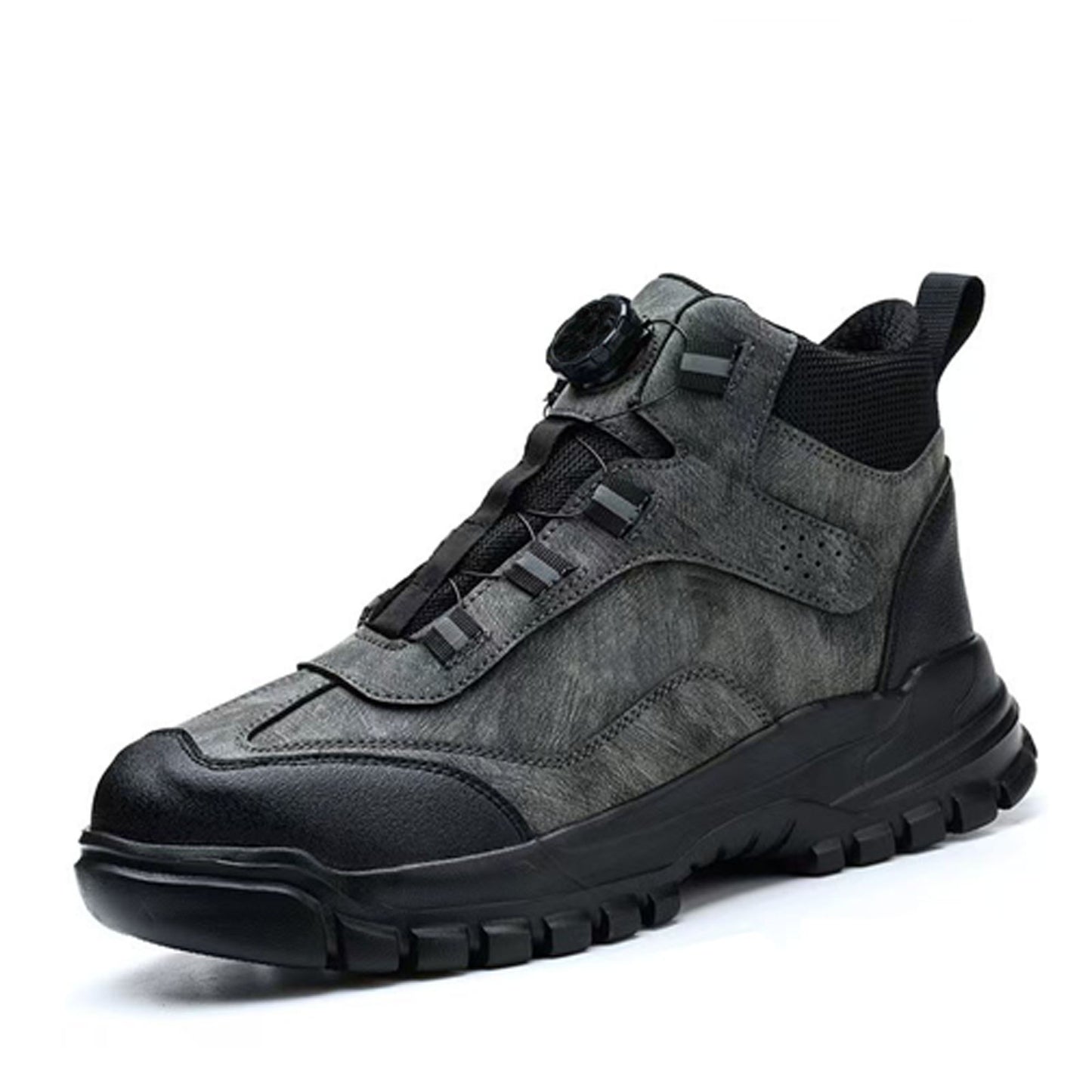 Safety shoes, high cut, dial type, waterproof, work boots, leather, lightweight, work boots, steel toe cap, stylish, black, slip resistant, nail puncture prevention, wear resistant