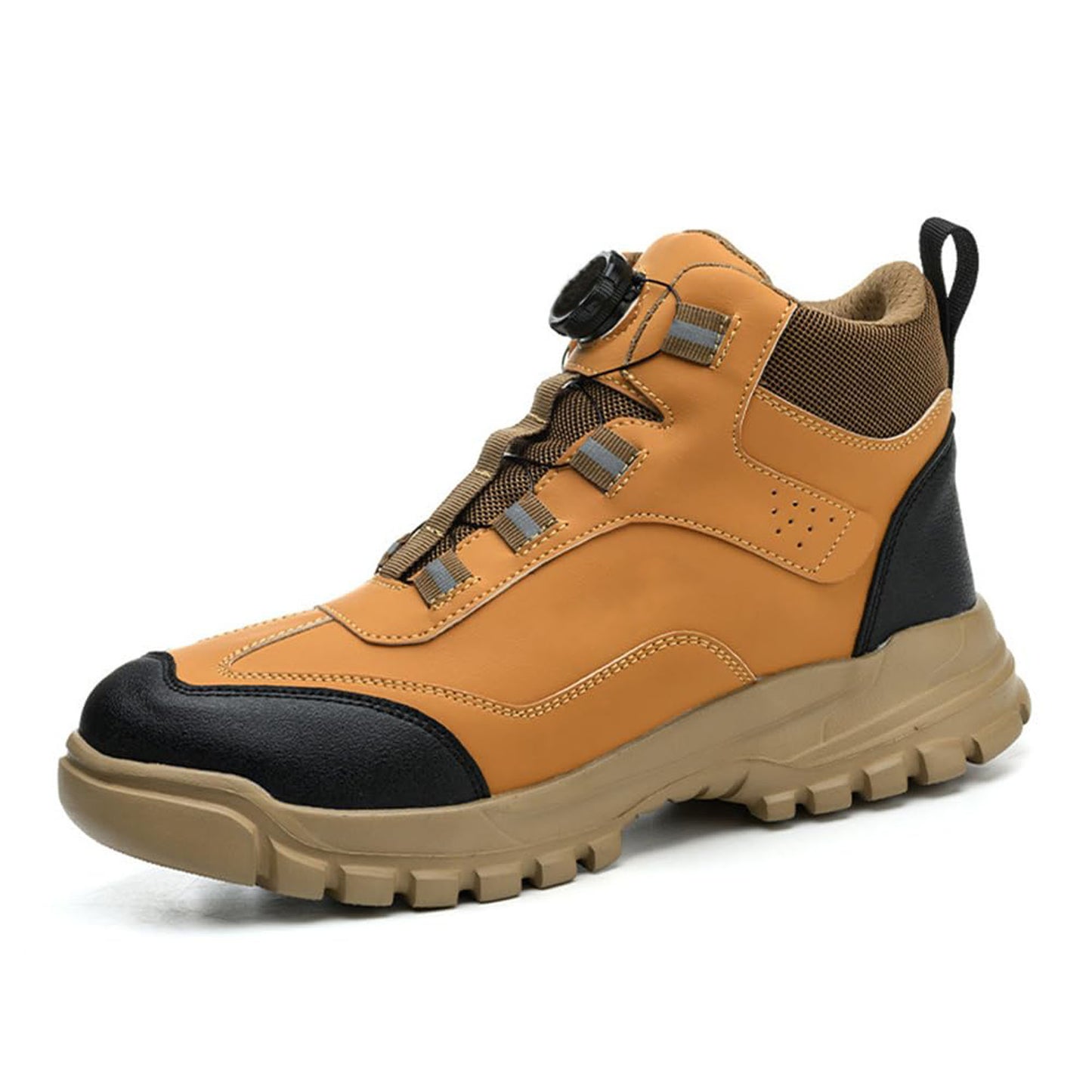 Safety shoes, high cut, dial type, waterproof, work boots, leather, lightweight, work boots, steel toe cap, stylish, black, slip resistant, nail puncture prevention, wear resistant