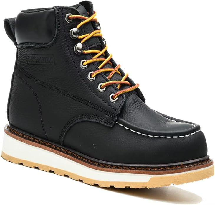 Work Boots for Men, 6" Soft Toe Boots Wedge Sole, Waterproof Safety Boots, Comfortable Construction Work Safety Boots