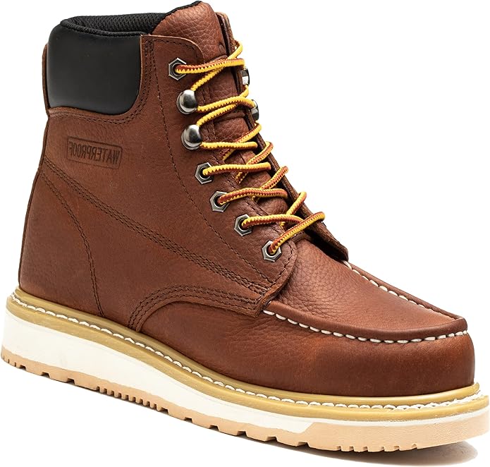 Work Boots for Men, 6" Soft Toe Boots Wedge Sole, Waterproof Safety Boots, Comfortable Construction Work Safety Boots