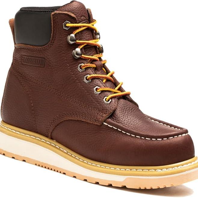 Work Boots for Men, 6" Soft Toe Boots Wedge Sole, Waterproof Safety Boots, Comfortable Construction Work Safety Boots