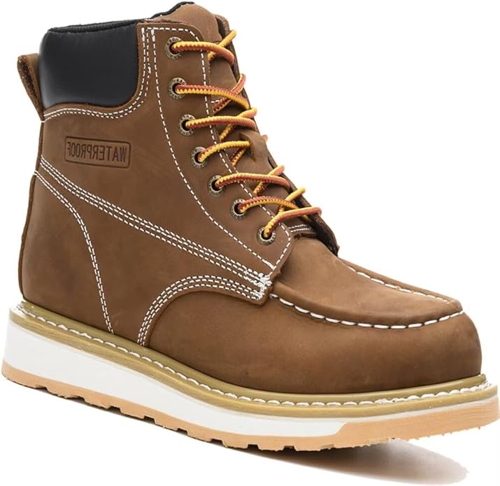 Work Boots for Men, 6" Soft Toe Boots Wedge Sole, Waterproof Safety Boots, Comfortable Construction Work Safety Boots