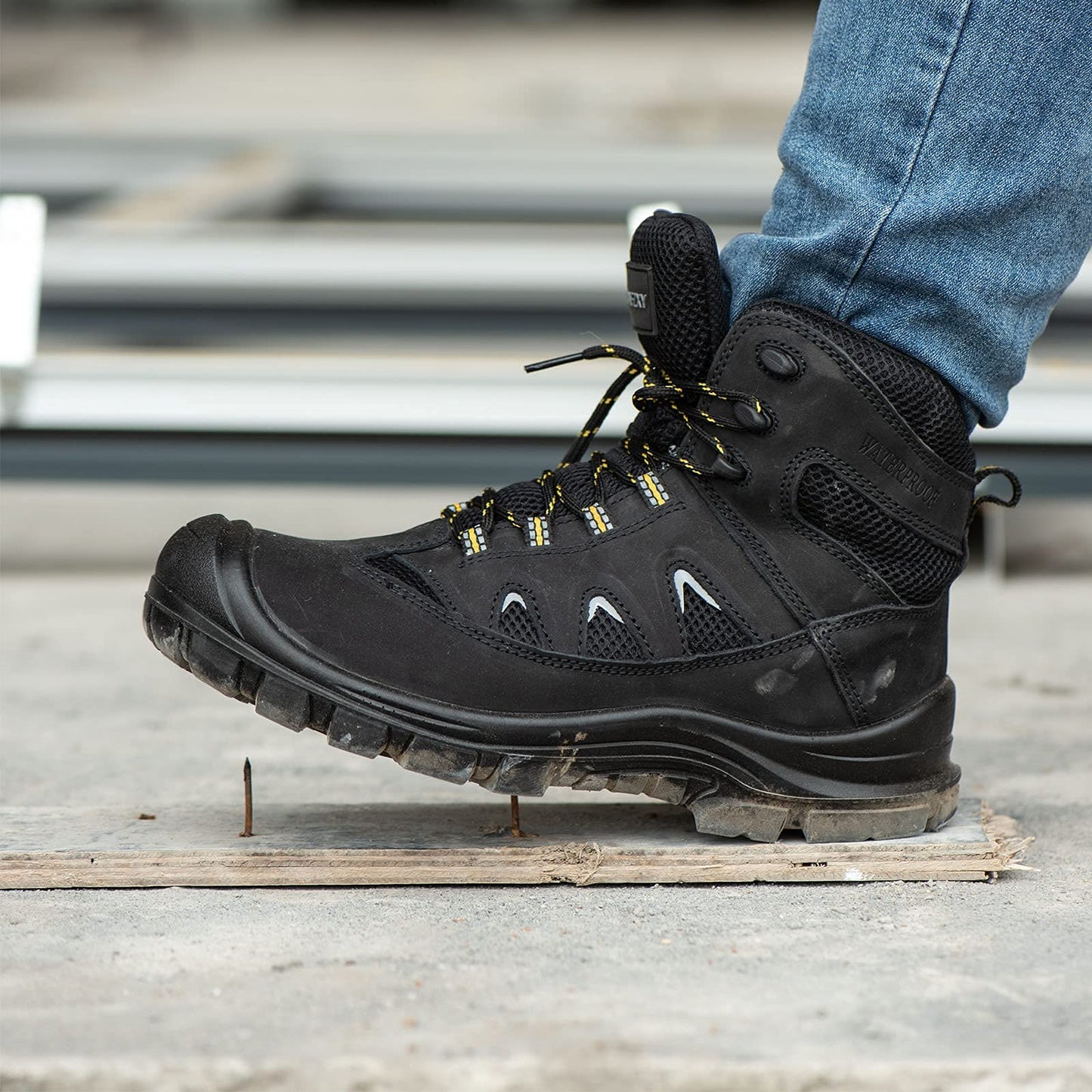 Work Boots for Men, 6 Inch Steel Toe Shoes Non-Slip WaterProof and Puncture Proof Safety Boots Outdoor Lightweight Men Work Shoes