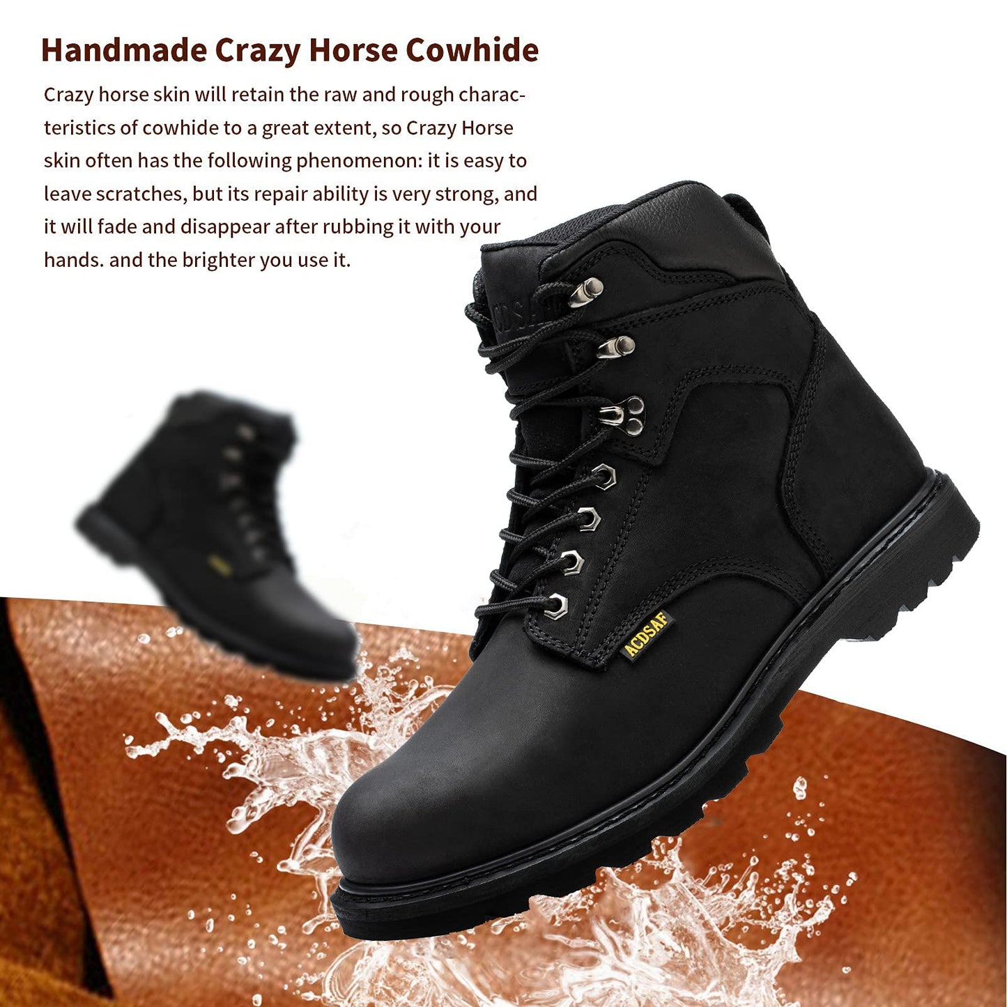 Work Boots for Men Waterproof Comfortable Anti-Fatigue Soft Toe Working Shoes Slip Resistant Construction Safety Work Boots