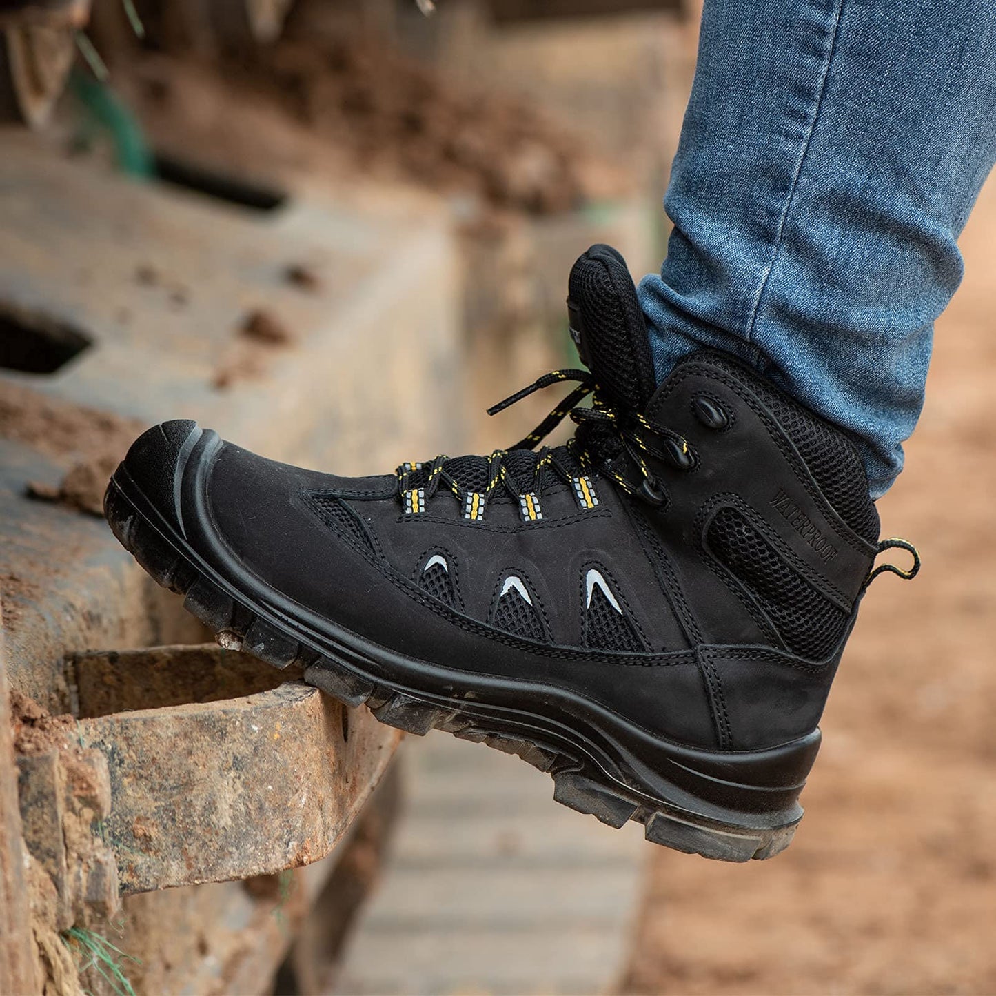 Work Boots for Men, 6 Inch Steel Toe Shoes Non-Slip WaterProof and Puncture Proof Safety Boots Outdoor Lightweight Men Work Shoes
