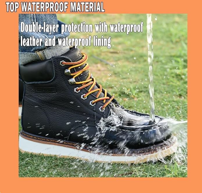 Work Boots for Men, 6" Soft Toe Boots Wedge Sole, Waterproof Safety Boots, Comfortable Construction Work Safety Boots