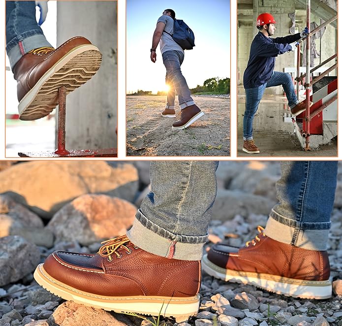 Work Boots for Men, 6" Soft Toe Boots Wedge Sole, Waterproof Safety Boots, Comfortable Construction Work Safety Boots