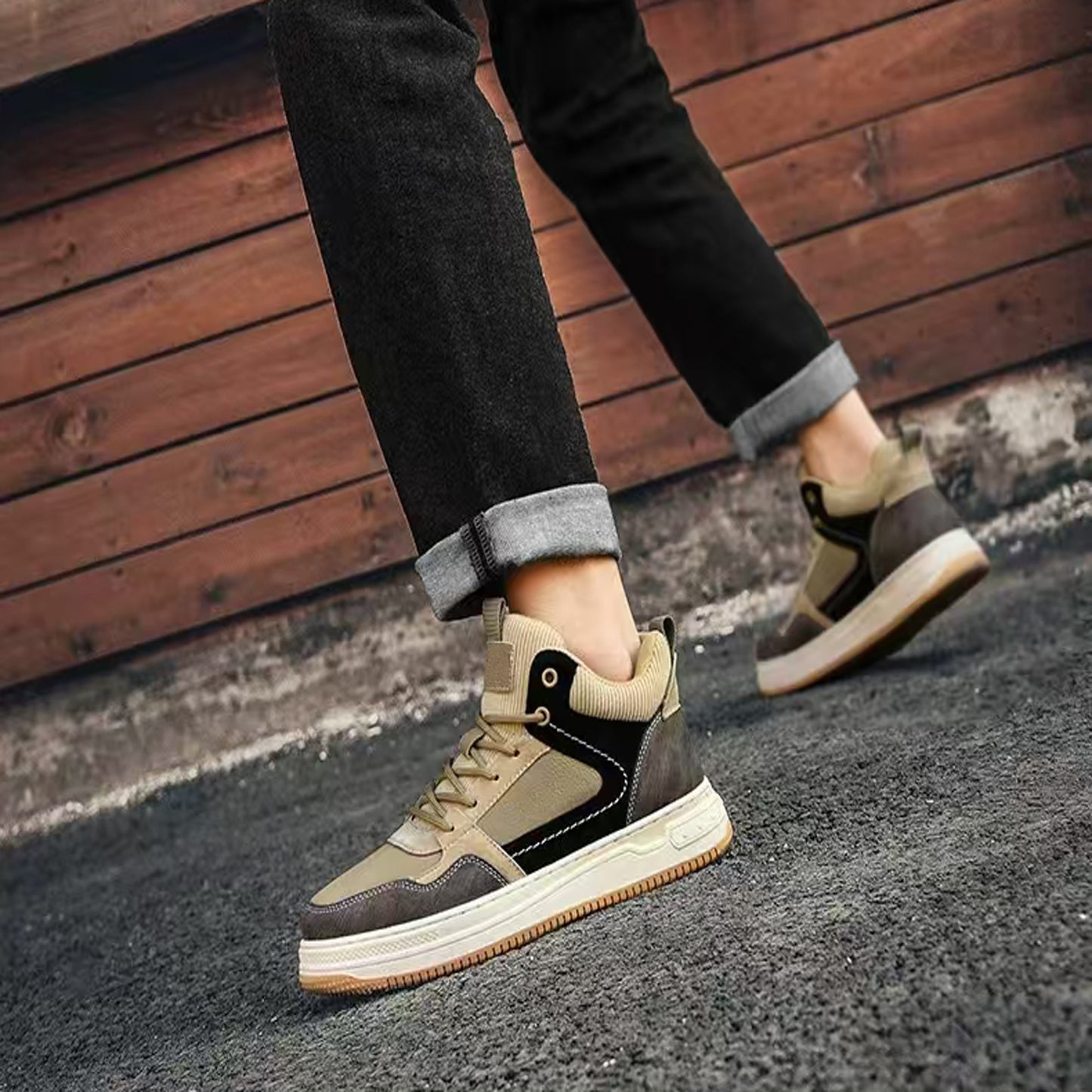 Men's Skateboarding Shoes Sneakers Leather Low-top Lace Up Flats for Male Retro Handmade Casual