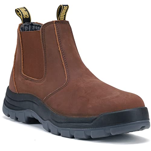 DIIG Work Boots for Men. Soft/Steel Toe Waterproof Working Boots. Slip Resistant Anti-Static Slip-on Safety EH Working Shoes 6 8 9 10 11 12 13 (Brown)