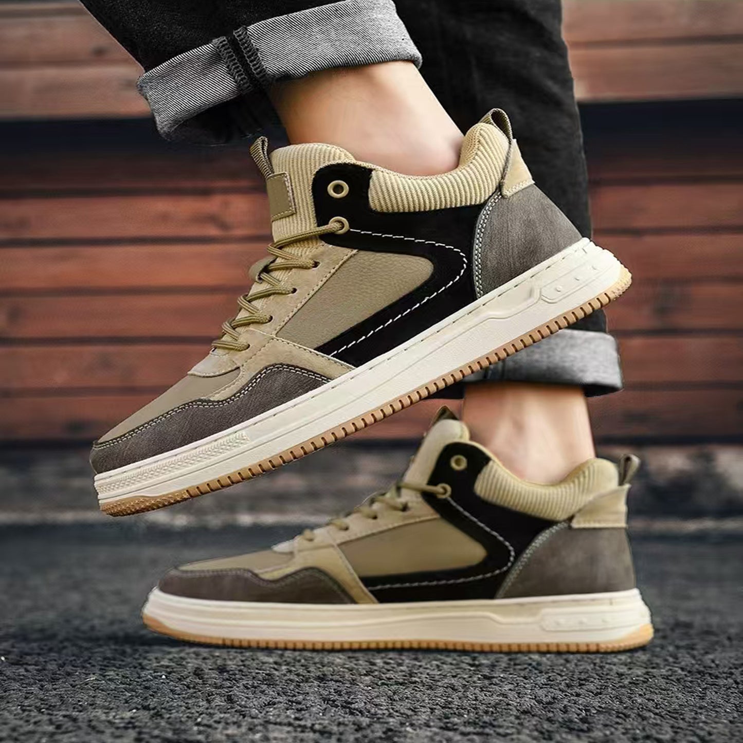 Men's Skateboarding Shoes Sneakers Leather Low-top Lace Up Flats for Male Retro Handmade Casual