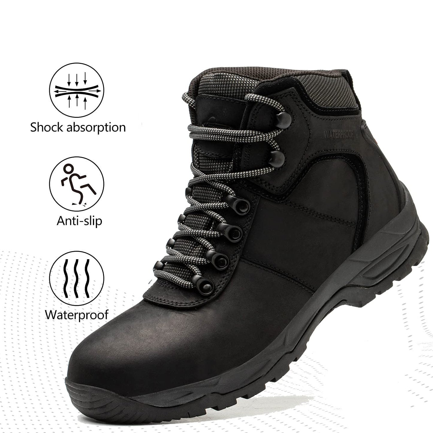 Waterproof Hiking Boots for Men, 6" Comfortable Soft Toe Shoes Mid Non Slip Hiking Shoes Outdoor Travel Shoes Leather Hiking Backpack Boots