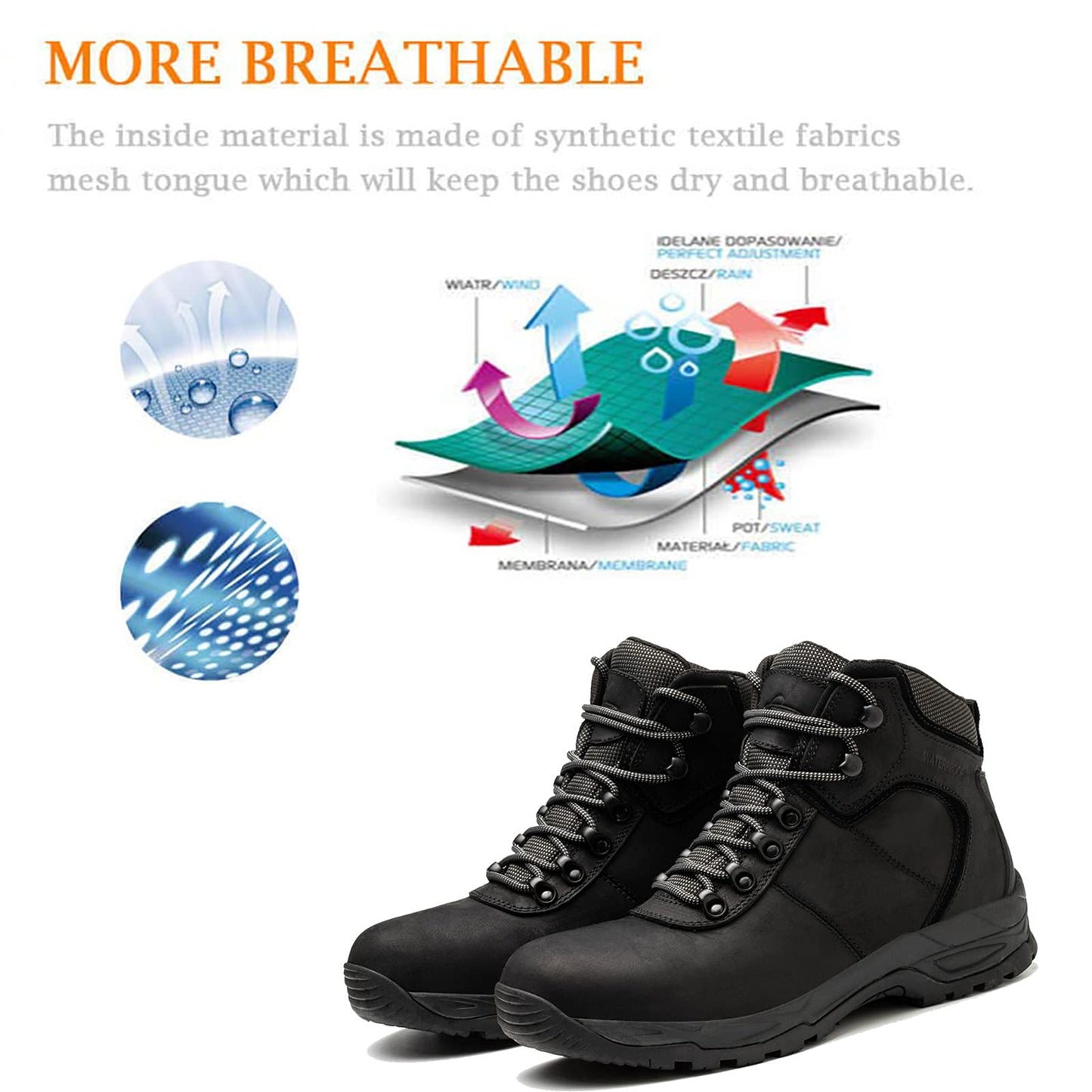 Waterproof Hiking Boots for Men, 6" Comfortable Soft Toe Shoes Mid Non Slip Hiking Shoes Outdoor Travel Shoes Leather Hiking Backpack Boots