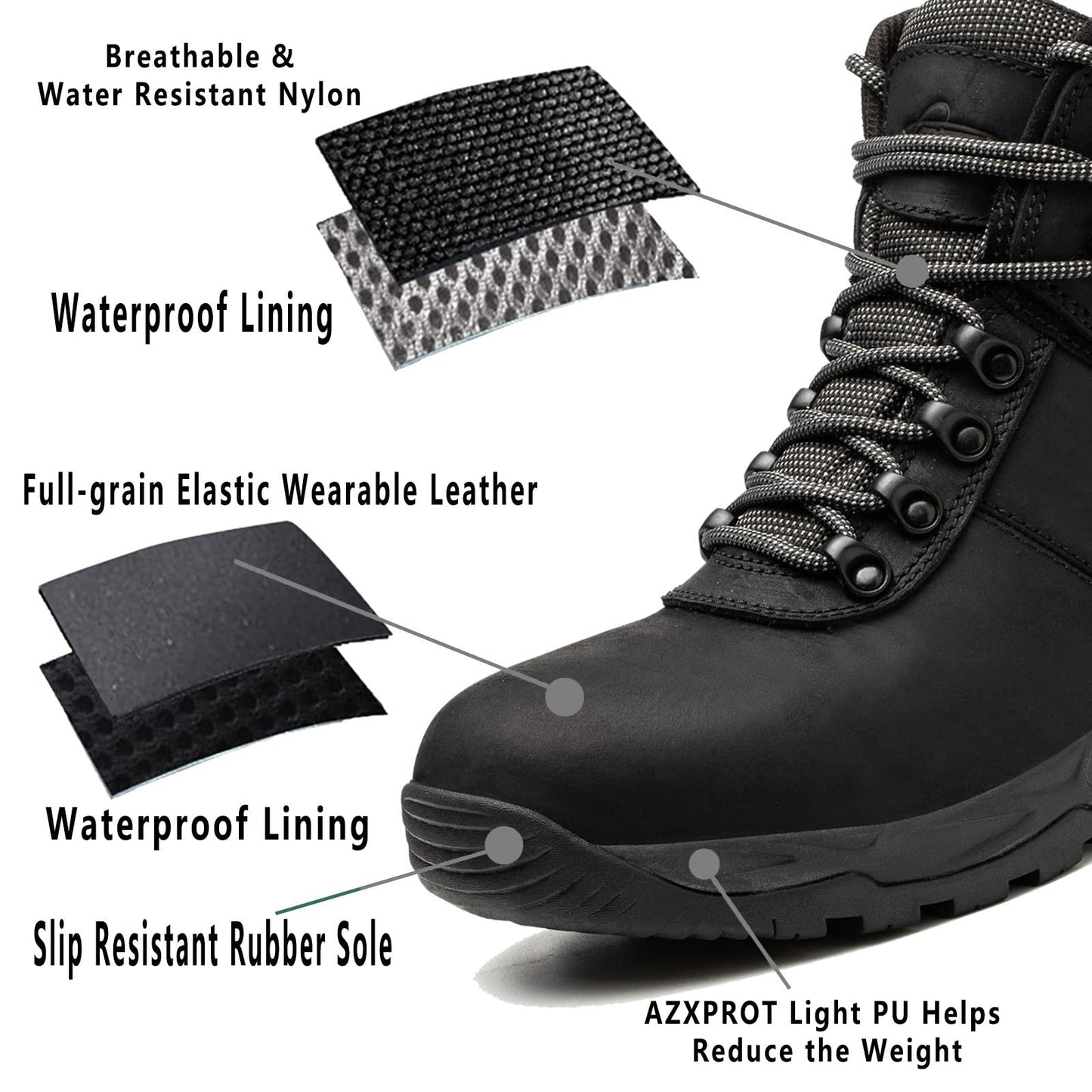 Waterproof Hiking Boots for Men, 6" Comfortable Soft Toe Shoes Mid Non Slip Hiking Shoes Outdoor Travel Shoes Leather Hiking Backpack Boots