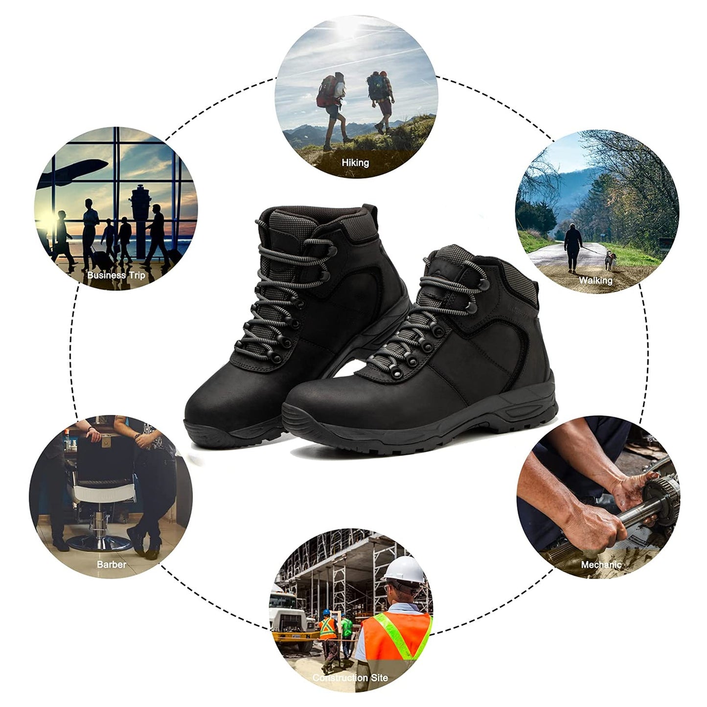 Waterproof Hiking Boots for Men, 6" Comfortable Soft Toe Shoes Mid Non Slip Hiking Shoes Outdoor Travel Shoes Leather Hiking Backpack Boots
