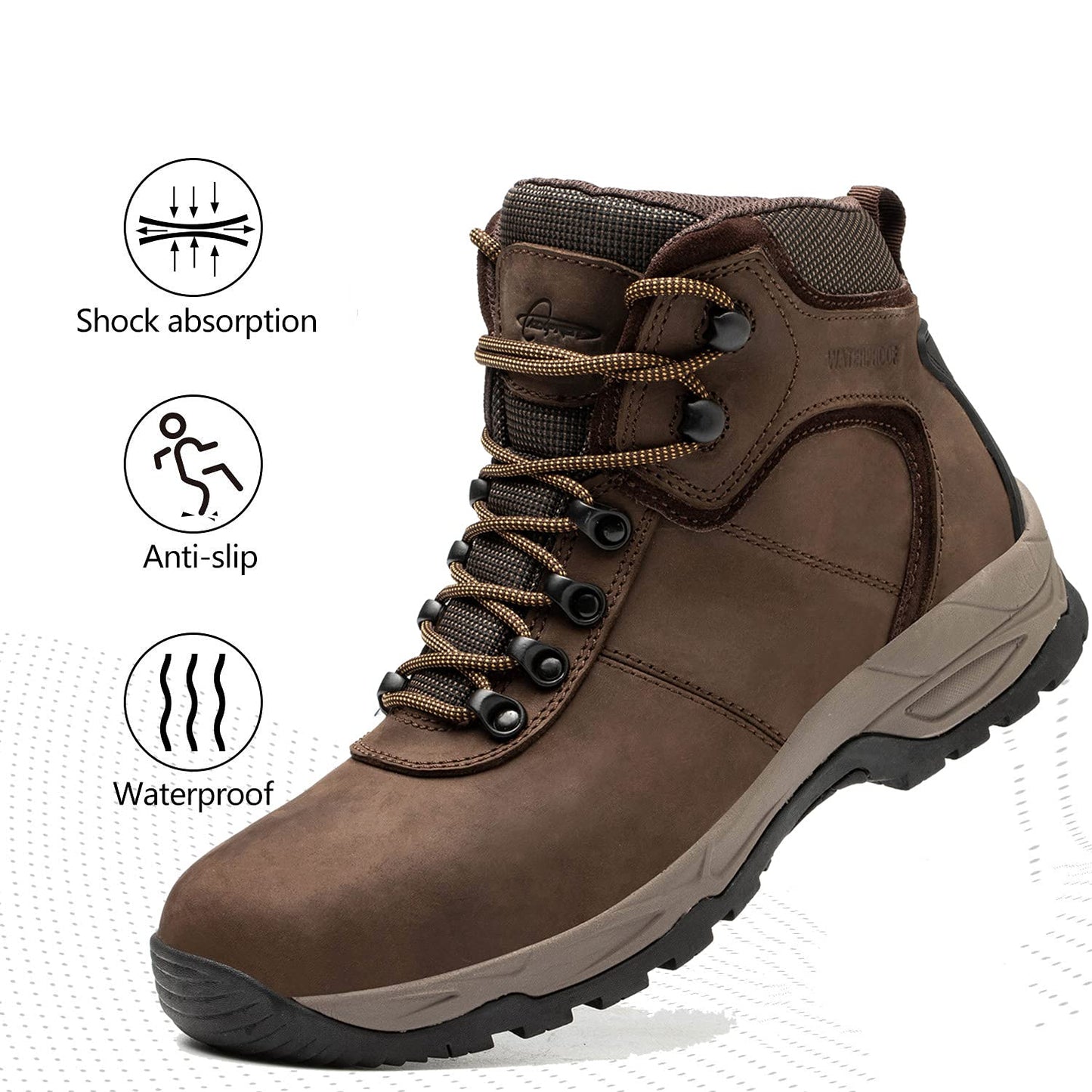 Waterproof Hiking Boots for Men, 6" Comfortable Soft Toe Shoes Mid Non Slip Hiking Shoes Outdoor Travel Shoes Leather Hiking Backpack Boots