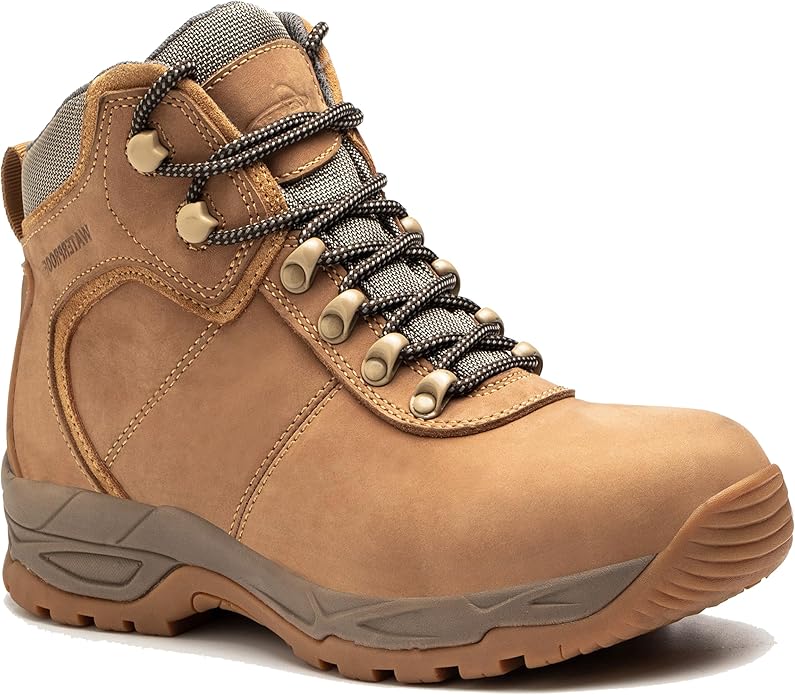 Waterproof Hiking Boots for Men, 6" Comfortable Soft Toe Shoes Mid Non Slip Hiking Shoes Outdoor Travel Shoes Leather Hiking Backpack Boots